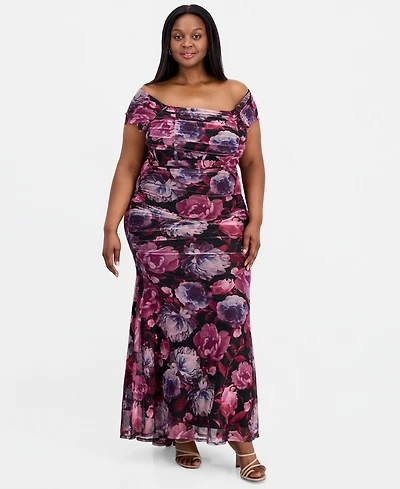 Emerald Sundae Trendy Plus Off-The-Shoulder Mesh Dress