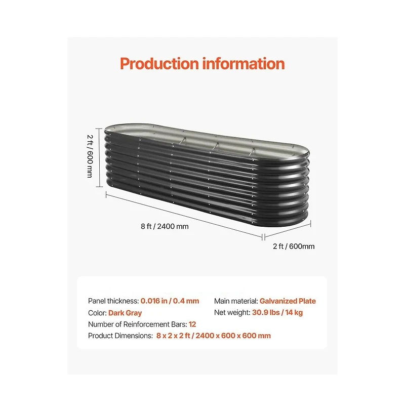 Slickblue 8x2x2 ft Oval Galvanized Metal Raised Garden Bed