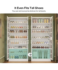 Tribesigns 68.94" Tall Shoe Cabinet with Doors and Led Lights Set of 2, 8-Tier Wooden Shoe Rack Organizer with Adjustable Shelves