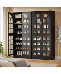 Tribesigns 68.94" Tall Shoe Cabinet with Doors and Led Lights Set of 2, 8-Tier Wooden Rack Organizer Adjustable Shelves