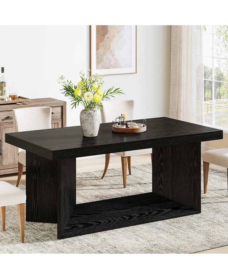 Tribesigns Dining Table for 4-6, Farmhouse Kitchen Table with Heavy Duty Pedestal, Rectangular Wooden Dinner Furniture, Black