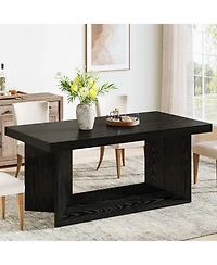 Tribesigns Dining Table for 4-6, Farmhouse Kitchen Table with Heavy Duty Pedestal, Rectangular Wooden Dinner Furniture, Black