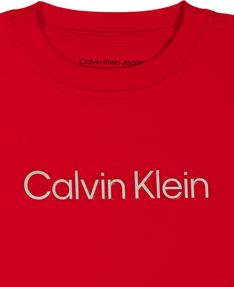 Calvin Klein Toddler and Little Boys' 2T-7 Relaxed Logo T-shirt Cotton Poplin Shorts, 2-Piece Set