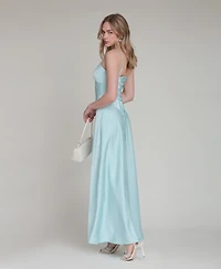 Avec Les Filles Women's V-Neck Laced-Up Bias Cut Gown Dress