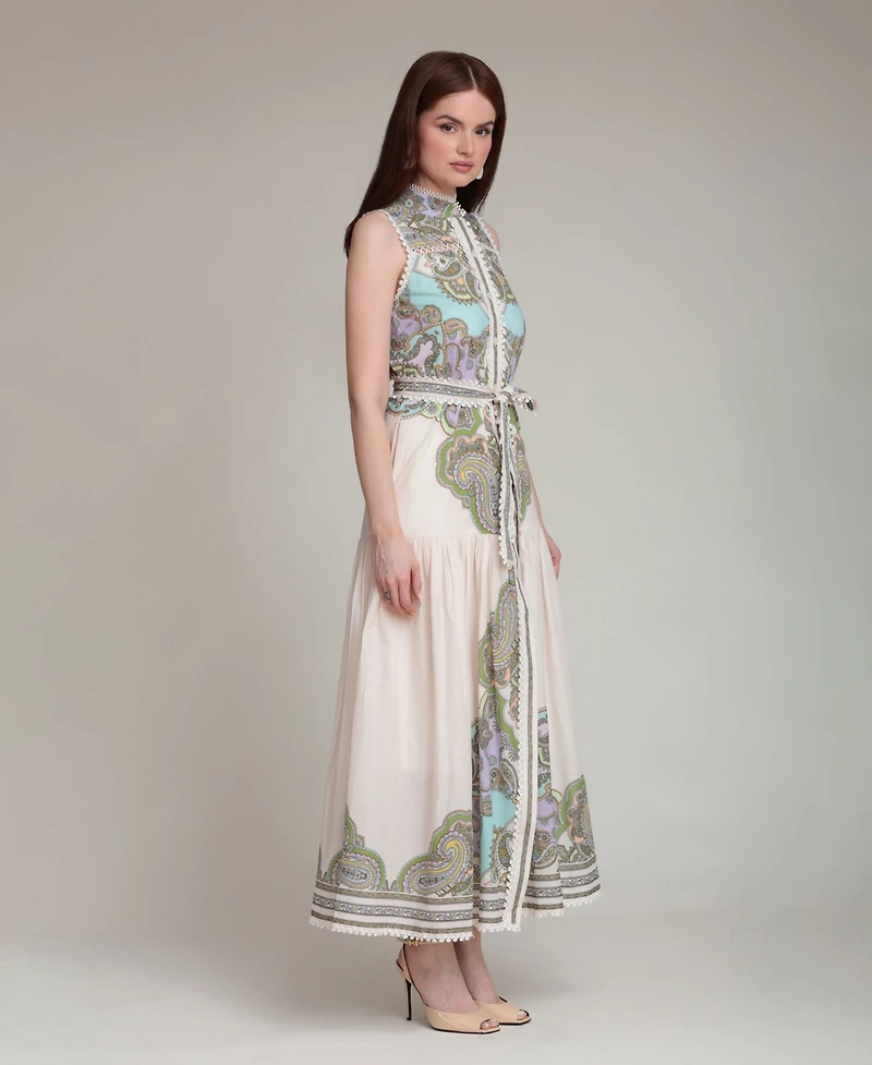 Avec Les Filles Women's Paisley Mock Neck Maxi Dress