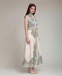 Avec Les Filles Women's Paisley Mock Neck Maxi Dress