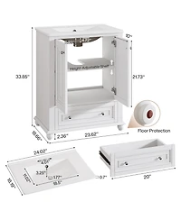 Tribesigns 24" Modern Freestanding Solid Wood Bathroom Vanity with Ceramic Sink, Adjustable Shelf Storage, Soft-Close Cabinet & Drawer