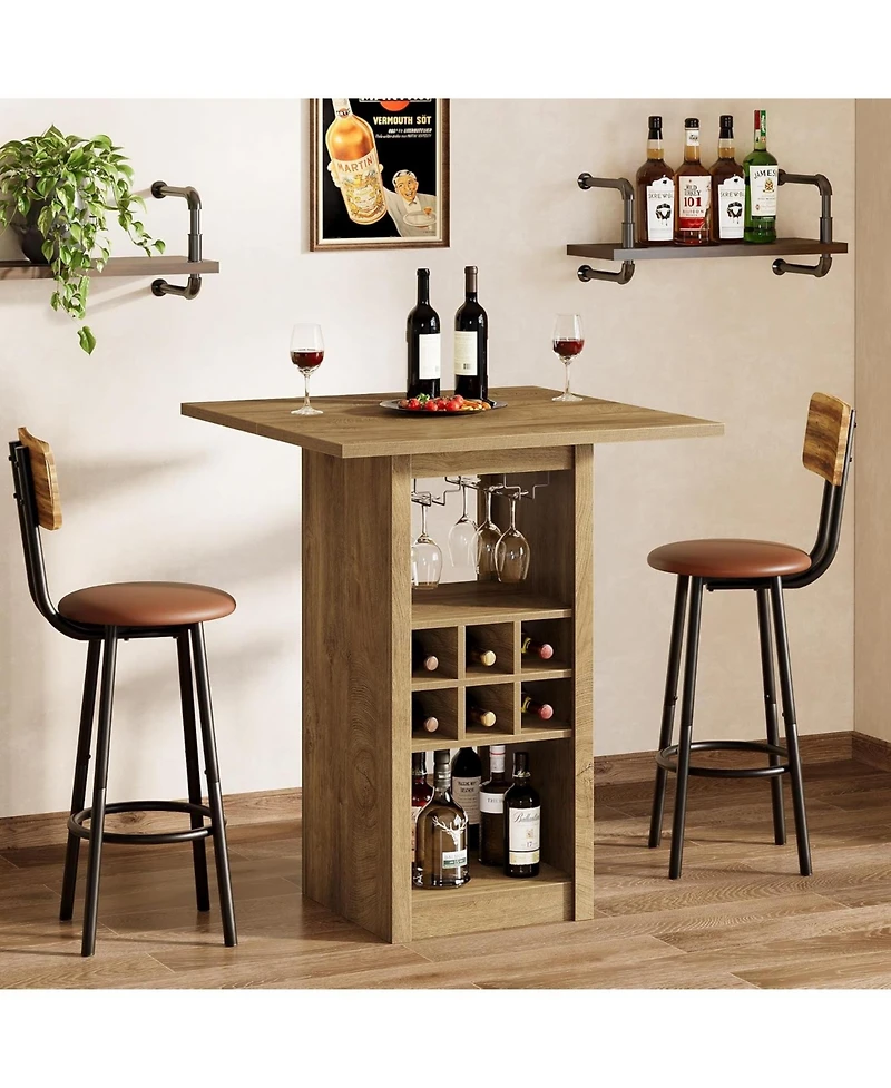 Tribesigns 31.5-Inch Square Bar Table, 4-Tier Wood Counter Height Home Bar Unit with Glass Holders, Wine Racks and Storage Shelves