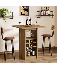 Tribesigns 31.5-Inch Square Bar Table, 4-Tier Wood Counter Height Home Bar Unit with Glass Holders, Wine Racks and Storage Shelves