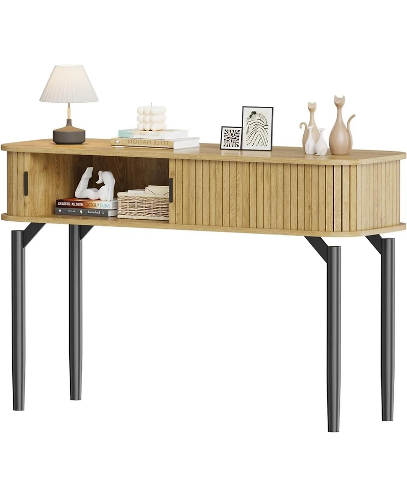 gaomon 47" Narrow Console Table with Fluted Sliding Doors and Storage Space
