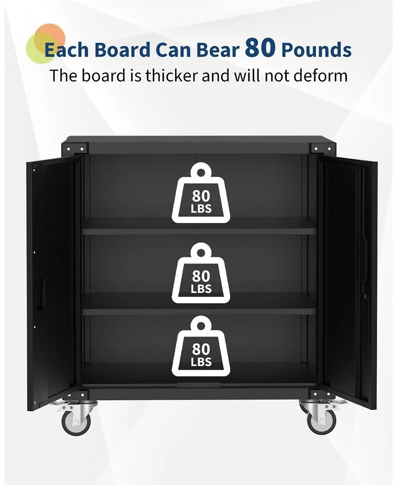 gaomon 35.4" Rolling Tool Storage Cabinet with Wheel, Heavy Duty Metal Garage Storage Organizer with Adjustable Shelf & Locks