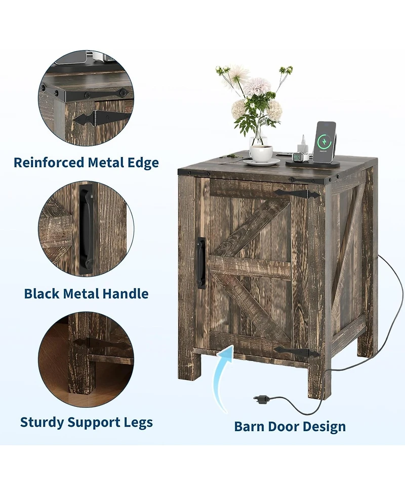 gaomon Bedside Tables Set of 2 with Usb Charging Station – wood Bedside Tables with Sliding Barn Door, Adjustable Shelf