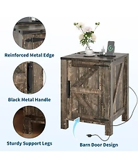 gaomon Bedside Tables Set of 2 with Usb Charging Station – wood Bedside Tables with Sliding Barn Door, Adjustable Shelf