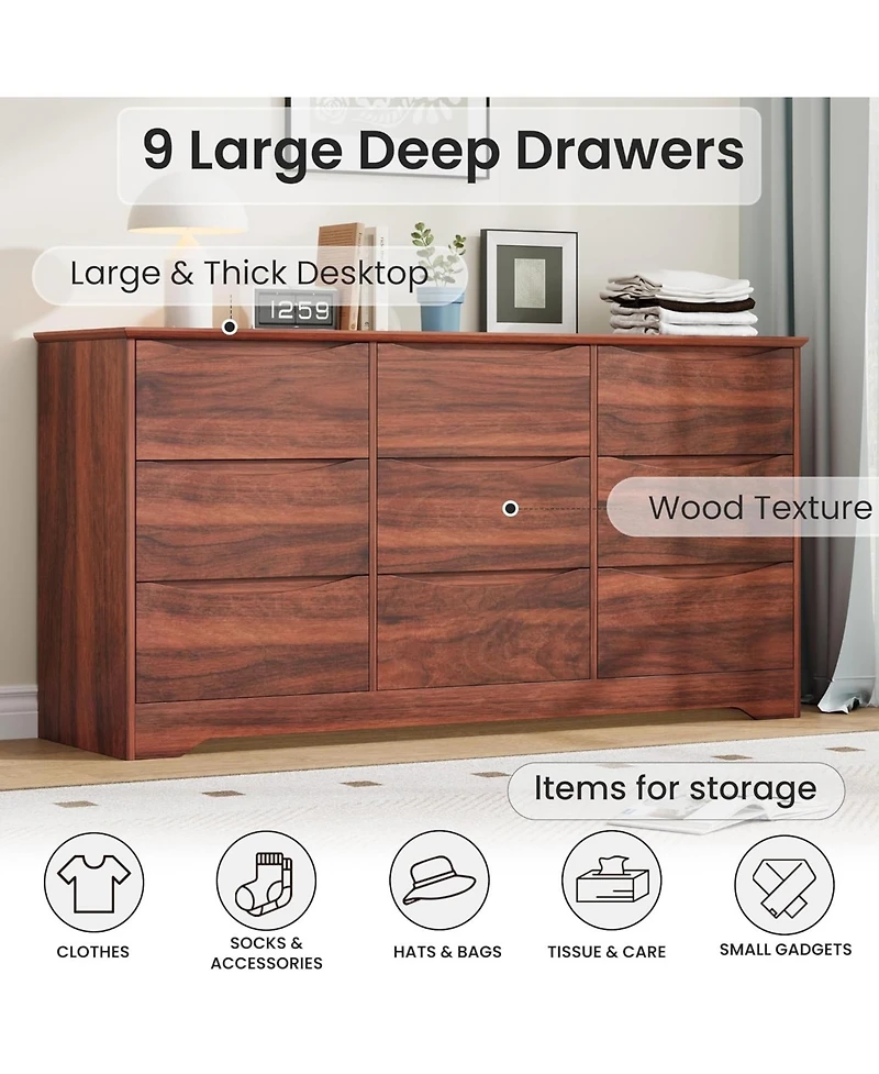 gaomon Wooden Dresser with Drawers, Tall Modern Closet with Deep Storage, Large Chest of Drawers with Wide Top
