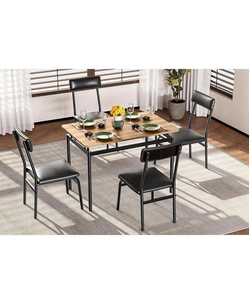gaomon 5 Piece Dining Table Set for 4, Wood Table with 4 Upholstered Chairs, Industrial Frame Dinette for Kitchen, Rustic Brown