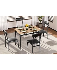 gaomon 5 Piece Dining Table Set for 4, Wood Table with 4 Upholstered Chairs, Industrial Frame Dinette for Kitchen, Rustic Brown
