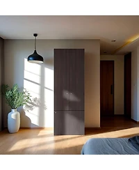 flynama Stained Walnut Tolleson 3-Door Tall Wardrobe Armoire 4 Shelves Hanging Rod Freestanding Storage