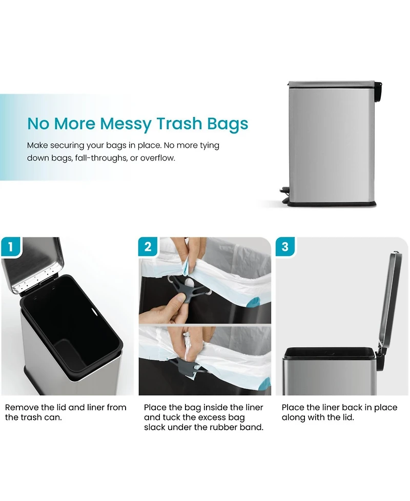 Home Zone Living 3 Gallon Slim Stainless Steel Trash Can with Soft Close Lid and Removable Liner