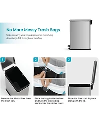 Home Zone Living 3 Gallon Slim Stainless Steel Trash Can with Soft Close Lid and Removable Liner