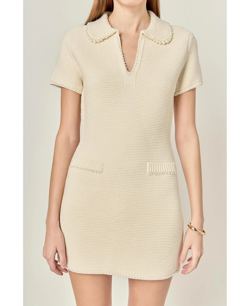 English Factory Women's Knit Pearl Detail Mini Dress