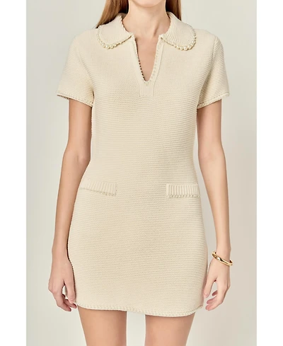 English Factory Women's Knit Pearl Detail Mini Dress