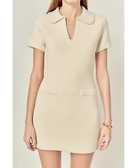 English Factory Women's Knit Pearl Detail Mini Dress