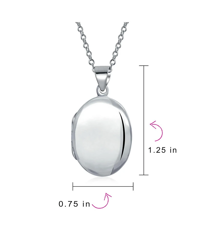 Bling Jewelry Simple Plain Oval Photo Locket .925 Sterling Silver Necklace Pendant