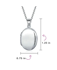 Bling Jewelry Simple Plain Oval Photo Locket .925 Sterling Silver Necklace Pendant