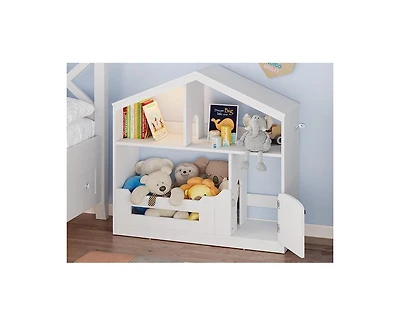 gaomon 2-Tier Kids Bookshelf & Toy Storage with Motion Sensor Light, 36.6" Wide Wooden Bookcase for Nursery or Playroom