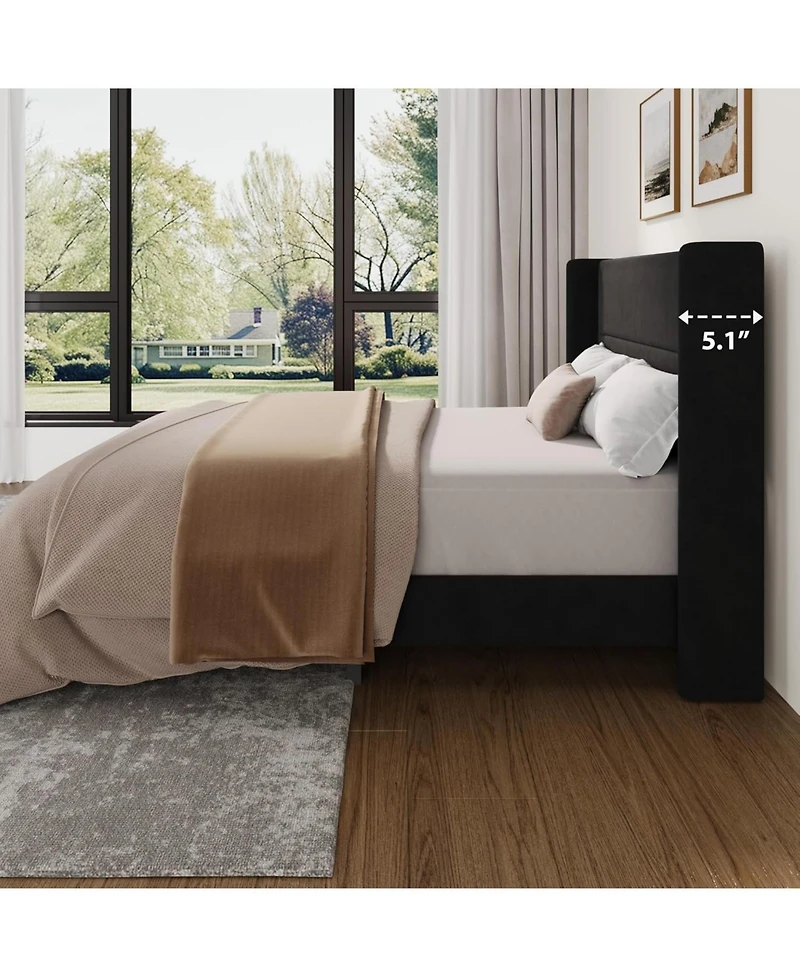gaomon Bed Frame with Wingback Headboard, Velvet Upholstered Platform Bedframe Wood Slats, No Box Spring Needed, Easy Assembly