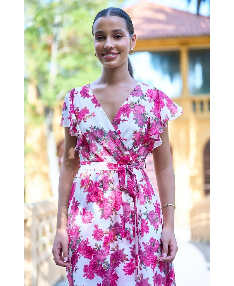Yumi Women's Floral Dipped Hem Wrap Dress