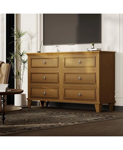 gaomon 6 Drawer Wide Dresser Modern Wooden Storage Chest with Metal Handles