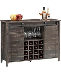 gaomon Farmhouse Bar Cabinet with Sliding Barn Doors, Rustic Liquor & Coffee Station with Wine Glass Racks & Adjustable Shelves.