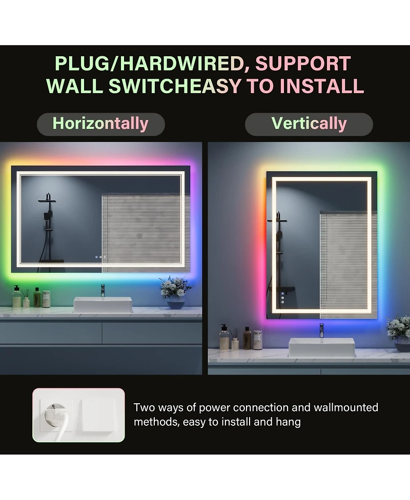 Homfan Led Bathroom Mirror 60" x 36", Front & Backlit Vanity Mirror with Dimmable Lights, Anti Fog & 3 Color Temperature