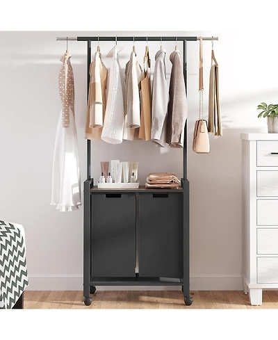 gaomon Rolling Laundry Sorter Hamper 2 Section Basket with Hanging Rack Plus Wheels Organizer for Laundry Room