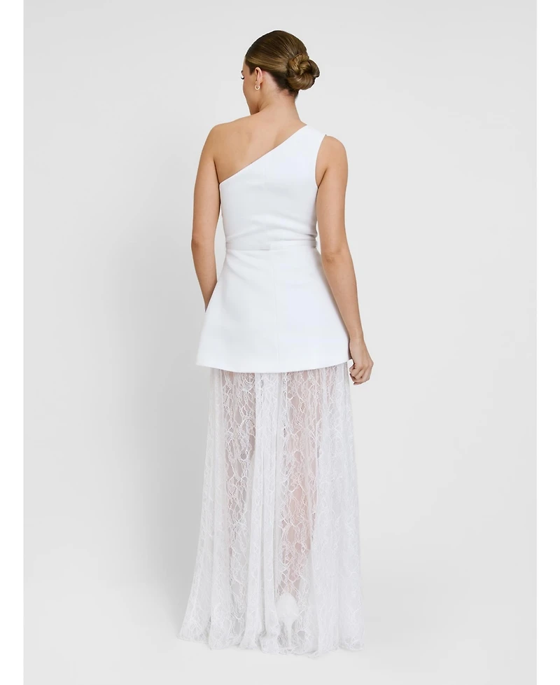 Six Stories Women's One Shoulder Satin Lace Skirt Dress