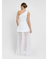 Six Stories Women's One Shoulder Satin Lace Skirt Dress