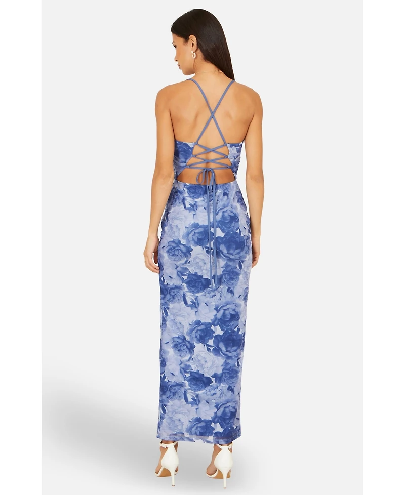 Yumi Women's Mesh Ruched Midi Dress