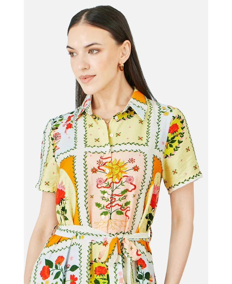Yumi Women's Sun Patchwork Print Shirt Dress