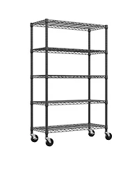 Rainsken 5-Tier Storage Shelves, Heavy Duty Metal Wire Shelving Unit, Adjustable Shelving Rack with Wheels for Basement, Warehouse