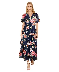 Yumi Women's Mesh V-Neck Tiered Maxi Dress