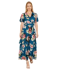 Yumi Women's Floral Mesh Tiered Maxi Dress