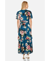 Yumi Women's Floral Mesh Tiered Maxi Dress