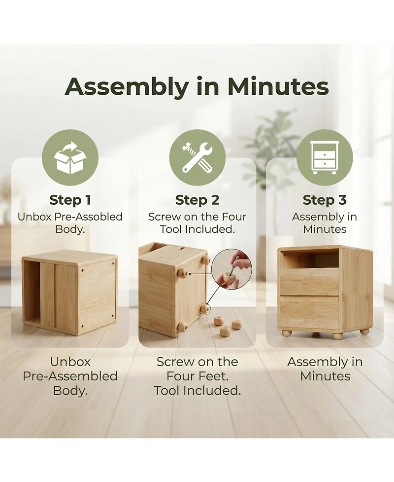 Rainsken Solid Wood Nightstand