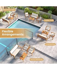 Gymax Set of 4 Wood Furniture Set w/Coffee Table Seat Back Cushions for Backyard Porch