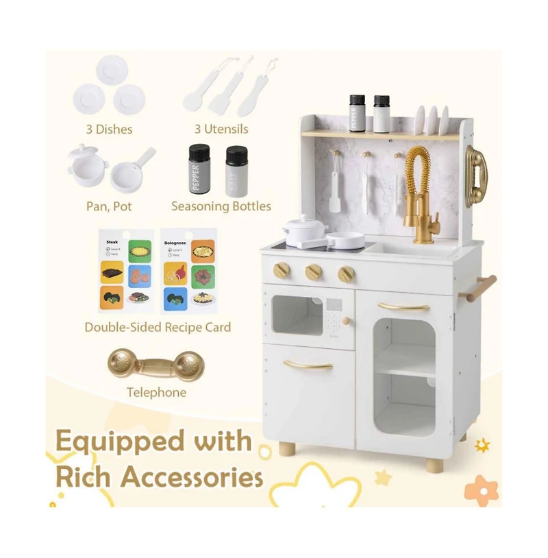Hongge Kids Kitchen Set Pretend Play Kitchen with Stoves Faucet Sink Telephone Microwave and Oven