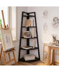 Rainsken 5-Tier Tall Corner Shelf, Ladder Display Shelf, Industrial Storage Organizer with 5 Open Shelves for Living Room, Home Office