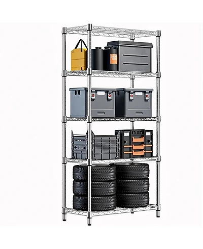 Rainsken 5-Tier Utility Shelving Unit, Heavy Duty Metal Wire Organizer Rack, 1250 lbs Capacity for Basement, Warehouse, Chrome