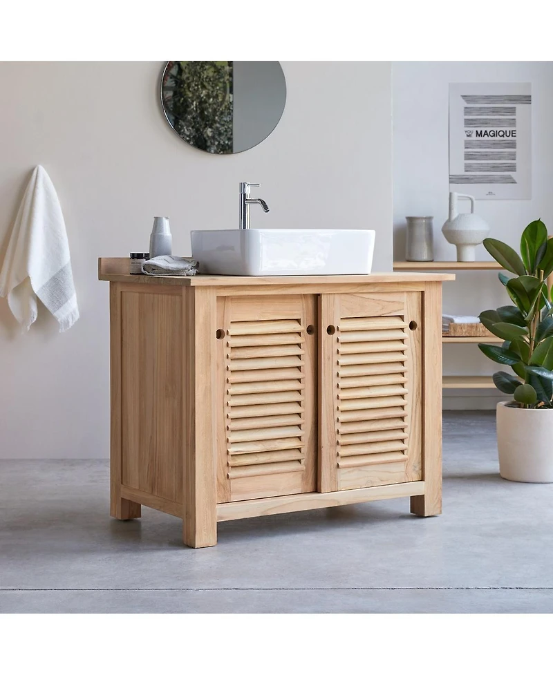 Tikamoon Solid Teak Wood Vanity Cabinet Wash-stand Modern Design Bathroom Furniture