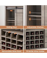 gaomon Farmhouse Bar Cabinet with Sliding Barn Doors, Rustic Liquor & Coffee Station with Wine Glass Racks & Adjustable Shelves